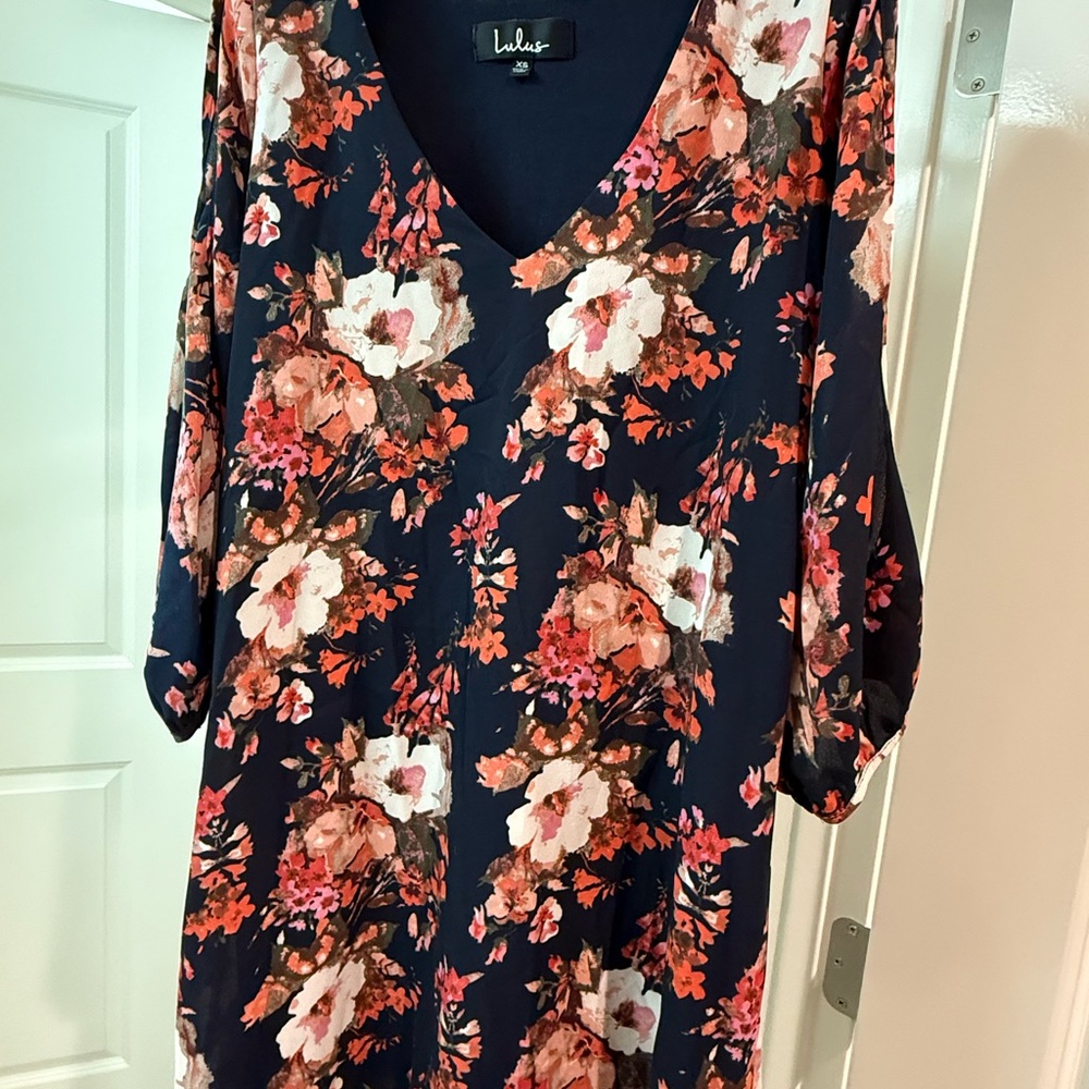 Lulu's Navy and Coral Floral Mini Dress